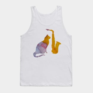 Cat And Saxophone Art Tank Top